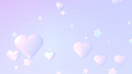 3d rendered cartoon glossy silver hearts and stars.