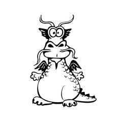 black and white cute fat crazy dragon hand drawn doodle style