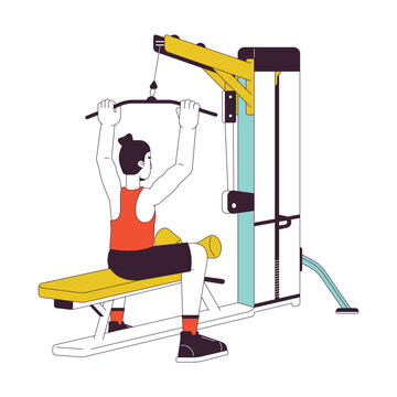 recommend clip art: Man holding bar on lat pulldown machine flat line color vector character. Editable outline full body person on white. Engaging gym equipment simple cartoon spot illustration for web graphic design