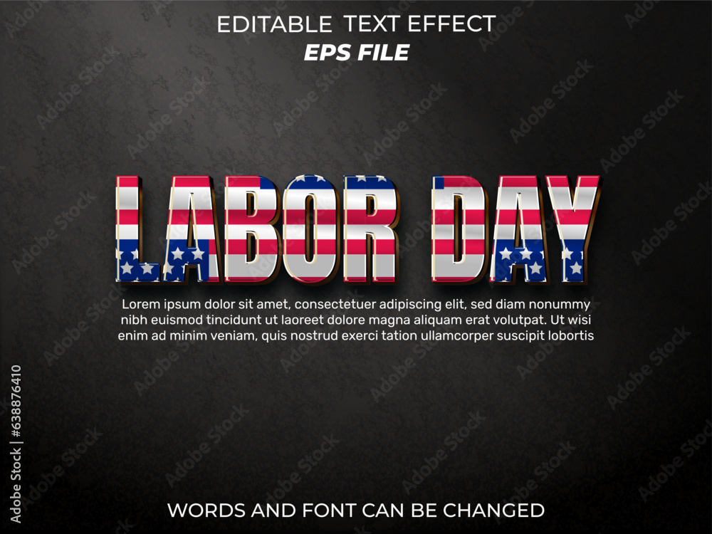 Poster labor day editable text effect with 3d style, font editable, typography. vector template