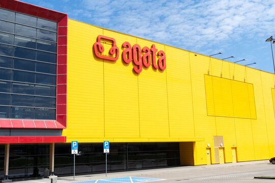 Salon Agata Meble furniture store building with brand logo sign. Polish retail chain company, furniture and home decor products shop. Signboard with brand logotype on August 12, 2023 in Krakow, Poland