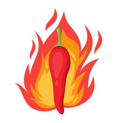 Red hot chili pepper on fire flame transparent background