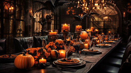 Fototapeta na wymiar a Halloween atmosphere that invites guests to indulge in both flavors and the holiday spirit