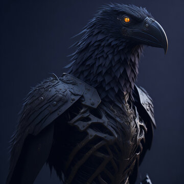 Raven cyborg in armor. Digital illustration.
