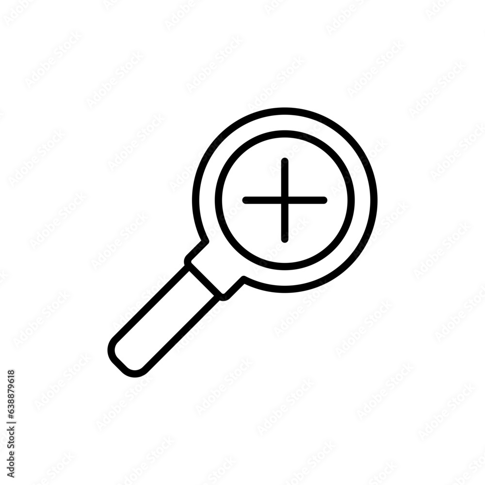 Poster zoom icon. simple outline style. magnify glass with add sign, find, focus, plus, positive, enlarge c