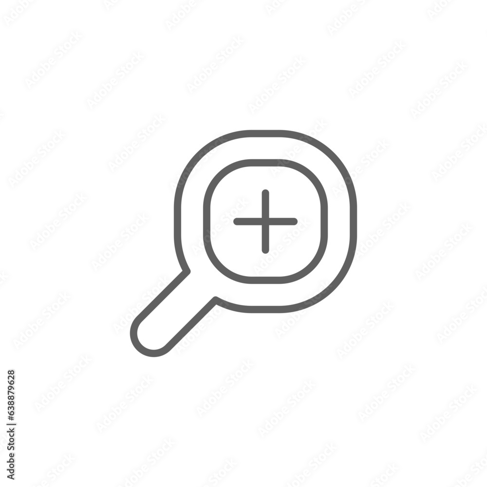 Poster zoom icon. simple outline style. magnify glass with add sign, find, focus, plus, positive, enlarge c