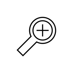 Zoom icon. Simple outline style. Magnify glass with add sign, find, focus, plus, positive, enlarge concept. Thin line symbol. Vector isolated on transparent background. SVG.