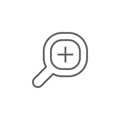 Zoom icon. Simple outline style. Magnify glass with add sign, find, focus, plus, positive, enlarge concept. Thin line symbol. Vector isolated on transparent background. Editable stroke SVG.