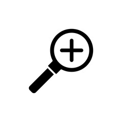 Zoom icon. Simple solid style. Magnify glass with add sign, find, focus, plus, positive, enlarge concept. Black silhouette, glyph symbol. Vector isolated on transparent background. SVG.