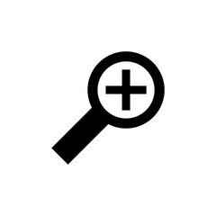 Zoom icon. Simple solid style. Magnify glass with add sign, find, focus, plus, positive, enlarge concept. Black silhouette, glyph symbol. Vector isolated on transparent background. SVG.