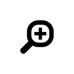 Zoom icon. Simple solid style. Magnify glass with add sign, find, focus, plus, positive, enlarge concept. Black silhouette, glyph symbol. Vector isolated on transparent background. SVG.