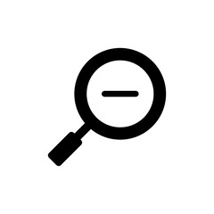 Zoom out icon. Simple flat, solid style. Magnifying glass, find, minus, search concept. Black silhouette, glyph symbol. Vector isolated on transparent background. SVG.