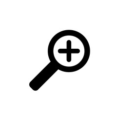 Fototapeta premium Zoom icon. Simple solid style. Magnify glass with add sign, find, focus, plus, positive, enlarge concept. Black silhouette, glyph symbol. Vector isolated on transparent background. SVG.