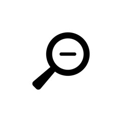 Zoom out icon. Simple flat, solid style. Magnifying glass, find, minus, search concept. Black silhouette, glyph symbol. Vector isolated on transparent background. SVG.