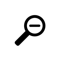 Zoom out icon. Simple flat, solid style. Magnifying glass, find, minus, search concept. Black silhouette, glyph symbol. Vector isolated on transparent background. SVG.