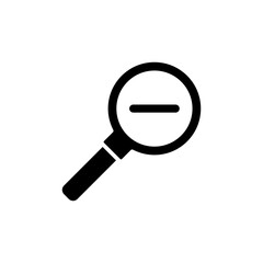 Zoom out icon. Simple flat, solid style. Magnifying glass, find, minus, search concept. Black silhouette, glyph symbol. Vector isolated on transparent background. SVG.