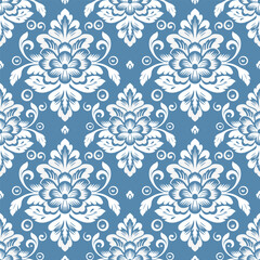 Fototapeta na wymiar Blue and white luxury vector seamless pattern. Ornament, Traditional, Ethnic, Arabic, Turkish, Indian motifs. Great for fabric and textile, wallpaper, packaging design or any desired idea.