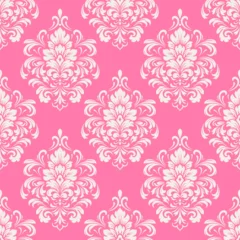 Schilderijen op glas Pink and white luxury vector seamless pattern. Ornament, Traditional, Ethnic, Arabic, Turkish, Indian motifs. Great for fabric and textile, wallpaper, packaging design or any desired idea. © Annartlab