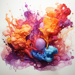 Obraz premium Creative concept light bulb explodes with colorful water colors on a white background. Think different, creative idea. Productivity and creativity