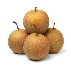 Heap of whole fresh chinese pears isolated on white background close up