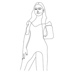 continuous line drawing of standing woman. Minimalist black linear sketch isolated on white background. Vector illustration