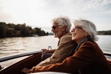 Fototapeta premium shot of two people on a boat together