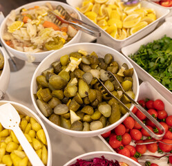 Pickled cucumbers in a plate in a restaurant
