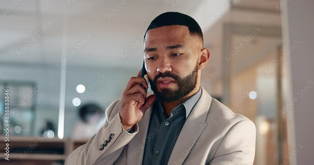Aufkleber Talking, online and a businessman on a phone call with a tablet in an office for an email. Handheld, work and an employee reading on a technology app for communication while speaking on a mobile