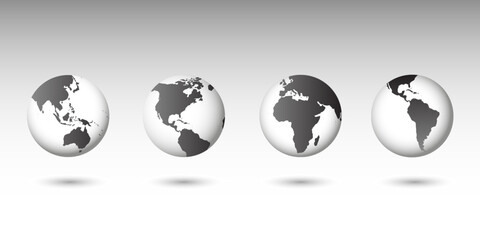 Obraz premium Set of 3d realistic planet earth icons from different angles . Vector illustration