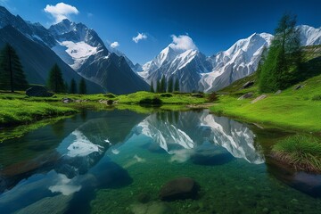 A picturesque lake encircled by rocks, featuring light turquoise and dark green hues, ethereal trees, incredibly beautiful, and meticulously detailed foliage. Generated AI.