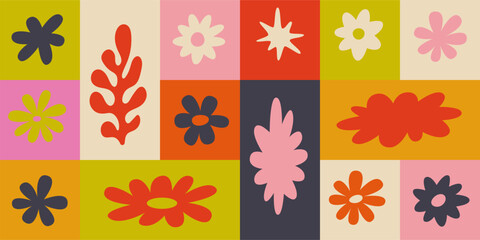 Vector set of minimalist design elements, flowers - abstract background elements for branding, packaging, prints and social media posts