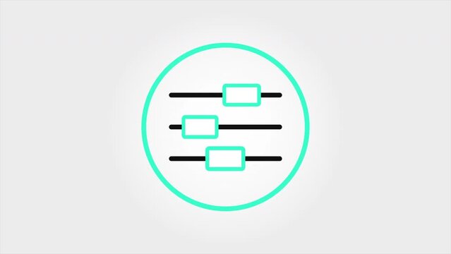 Animated line spinning gear and slider setting. Control panel. Loop HD video. Outline motion graphic animation