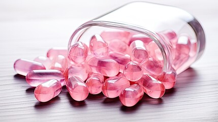 pink transparent vitamins on a white background (Generative AI)