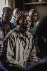 Naklejka premium shot of a man leading a discussion with members of his community