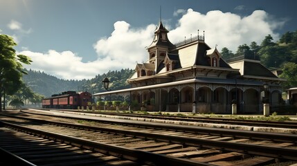 A historical train station, built between the years 1800 and 1900, that captures the golden age of railway travel. Generative AI
