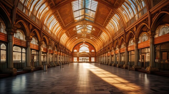 A historical train station, built between the years 1800 and 1900, that captures the golden age of railway travel. Generative AI