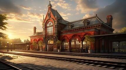 A historical train station, built between the years 1800 and 1900, that captures the golden age of railway travel. Generative AI