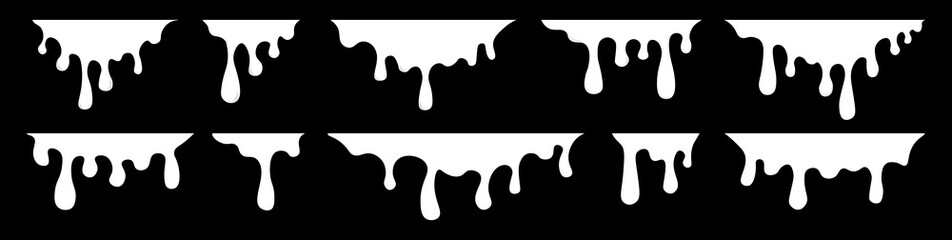 White dripping paint flowing down vector background. White milk liquid drips. Vector illustration.