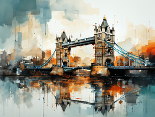 Tower Bridge in London, United Kingdom. artistic watercolor style