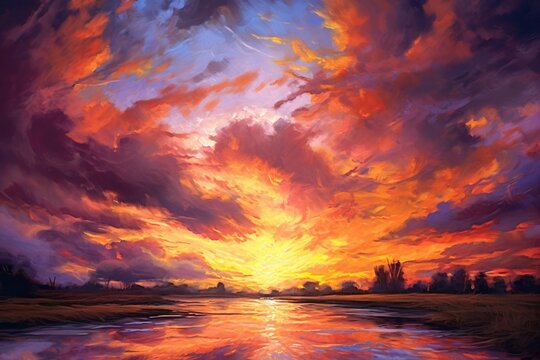 Sunset's Colorful Masterpiece. Poster. Generativ ai.