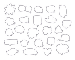 Speech bubbles set. Outline text bubbles, comic speech bubble in different styles with copy spaces. Vector illustration in flat style 
