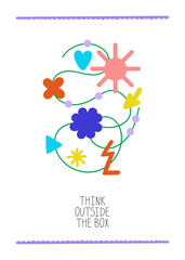 Think outside the box poster design. Abstract shapes and doodles in various compositions. Modern hand drawn organic doodle, line, nature, flower elements vector illustration for print, posters