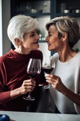 shot of two women having a glass of wine together at home
