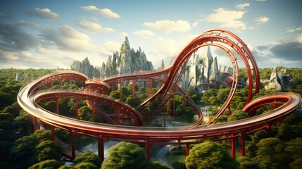 An extreme roller coaster designed with multiple twists and breathtaking drops, providing a pure adrenaline experience for the bravest riders. Generative AI