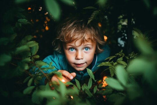 Children exploring a jungle, evoke a sense of wonder and discovery.Generative AI