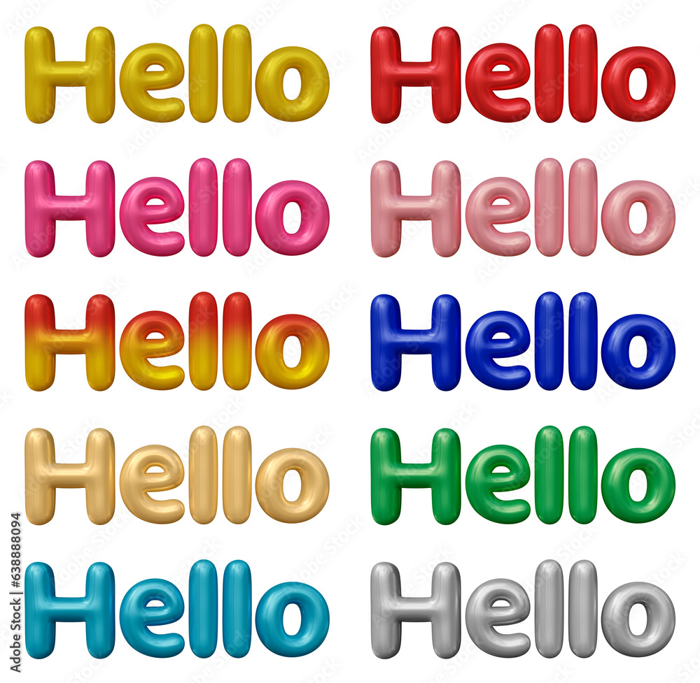 Poster set of hello text design isolated on transparent background in 3d rendering for communication and co