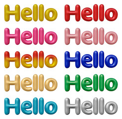 Set of hello text design isolated on transparent background in 3d rendering for communication and conversation concept.