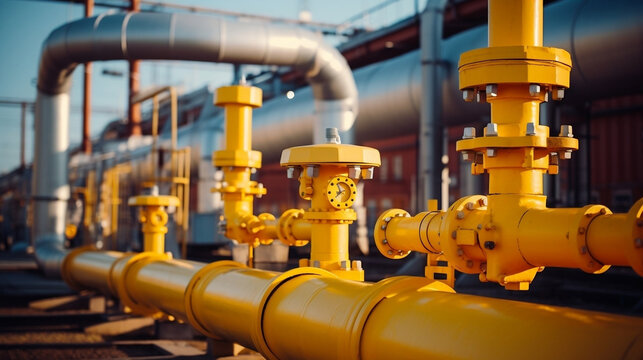 Yellow oil or gas industrial transportation pipeline 