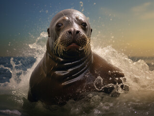 Sea lion in the sea