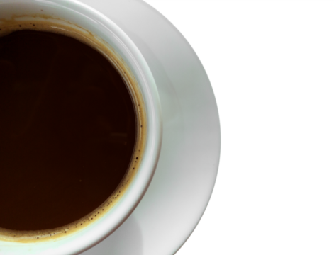 Partial view of Isolated cup of coffee and pyrex